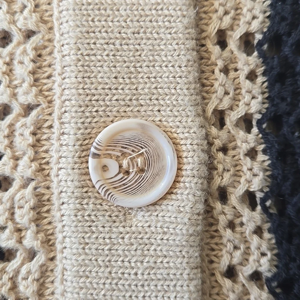 Elan Crochet Loose Knit Button Down Grandpa Sweater